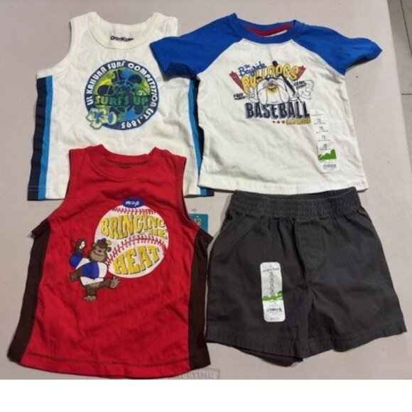 Boys 4 Pc Summer Set 12 mths Baseball Short Sleeve Shirt, Tanks & Shorts - Picture 1 of 5